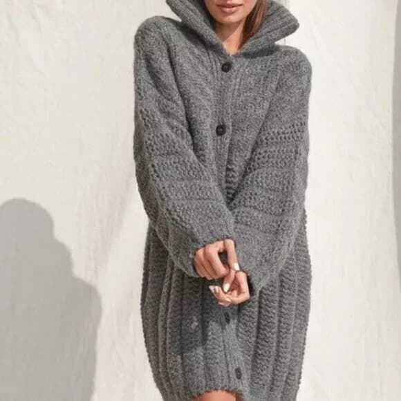 Lunya $398 Wool Blend Soft Chunky Knit Cardigan Sweater Button Pocket Gray XS/S - Thumbnail 2