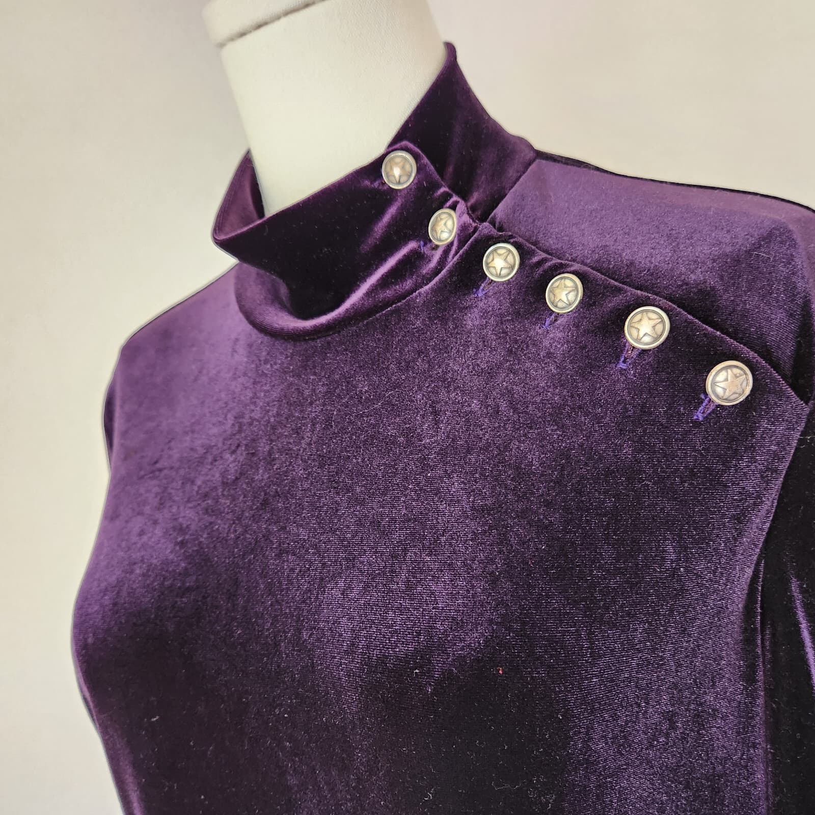 Vintage Coldwater Creek Velvet Evening Party Maxi Dress Mockneck Purple Bust 40" - Thumbnail 4