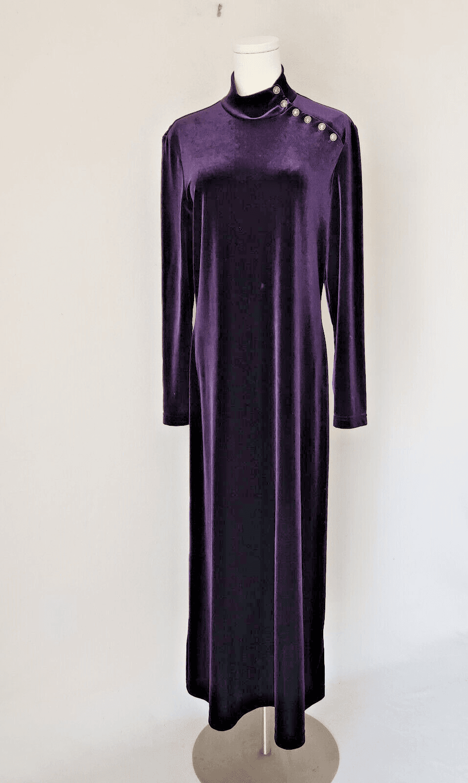 Vintage Coldwater Creek Velvet Evening Party Maxi Dress Mockneck Purple Bust 40" - Thumbnail 3