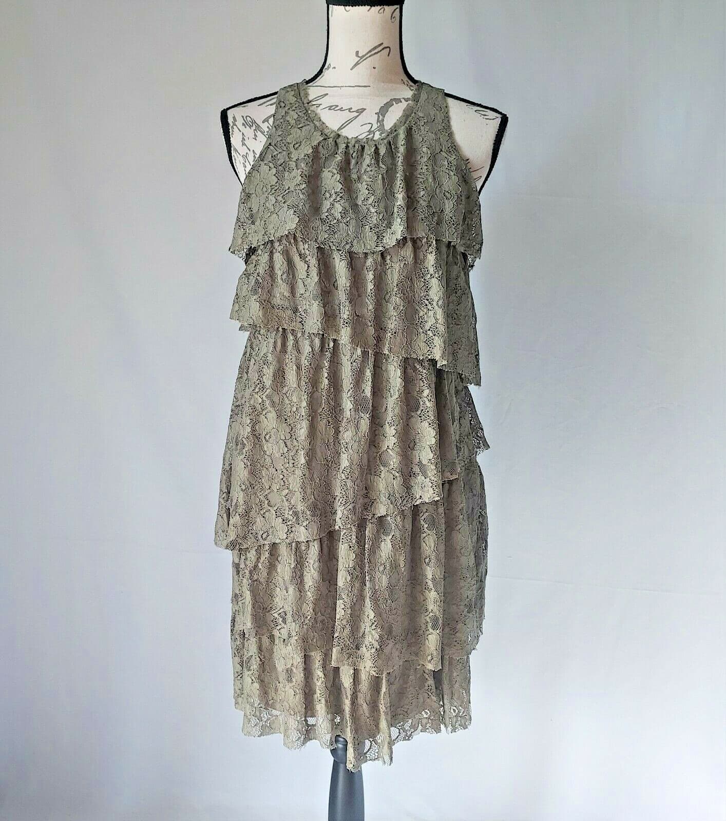 NWT Banana Republic Heritage Lace Ruffle Tiered Dress Sleeveless Green Sz.6 $150 - Thumbnail 2
