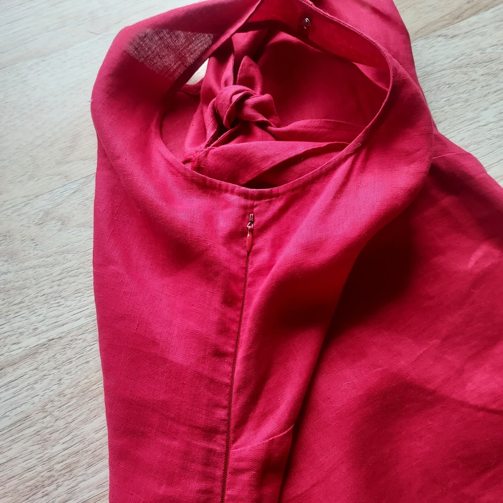 Isabella Bird 100% Linen Tie-Neck Midi Sheath Dress Sleeveless Zip Red Women 4 - Thumbnail 9