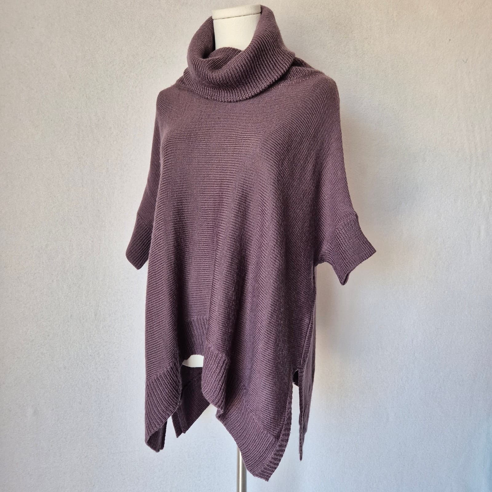 360 Sweater Turtle Neck Dropshoulder Boxy 3/4 Sleeve Wool Blend Purple Women's S