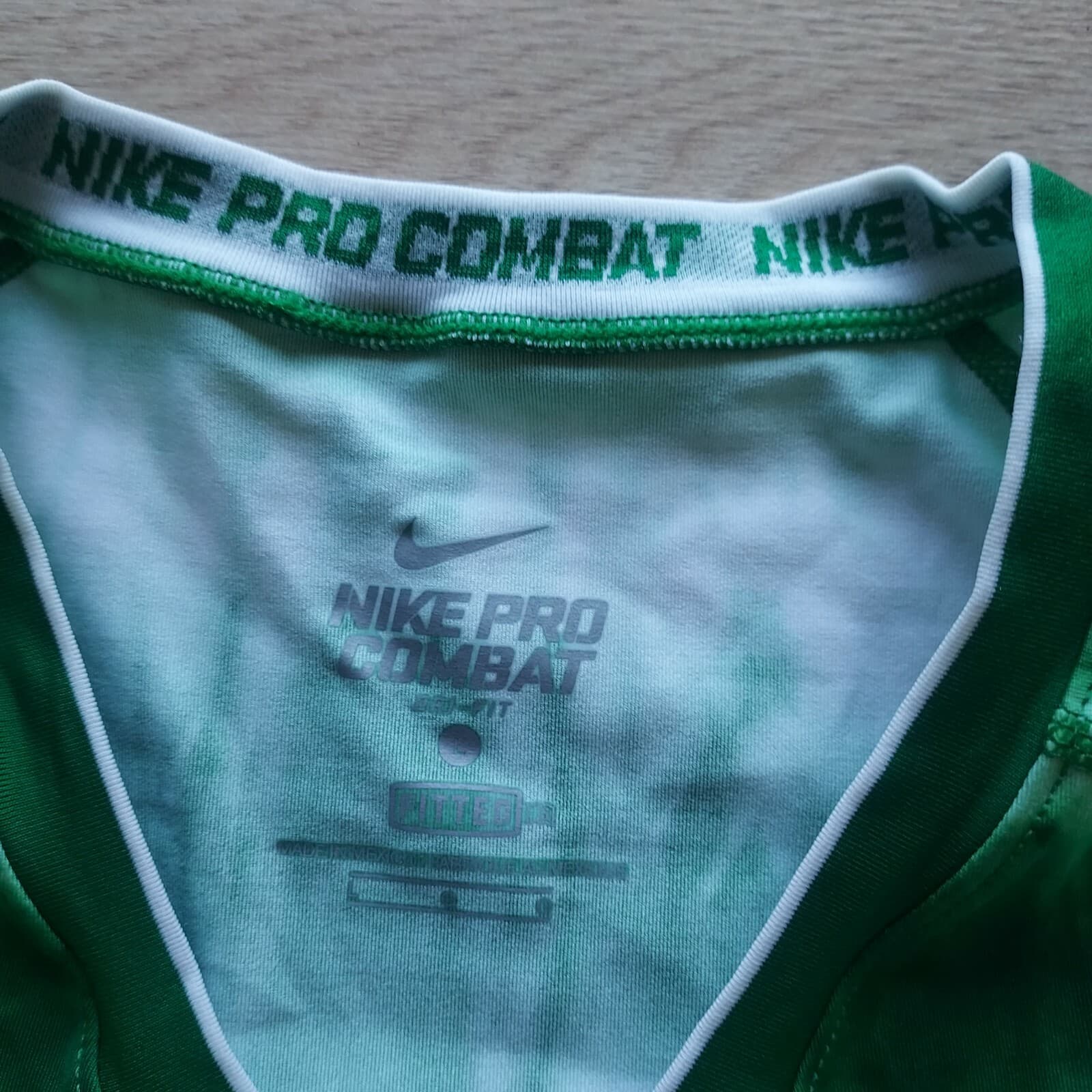 Nike Pro Combat Dri-Fit Tie-Dye T-Shirt Short Sleeve V-Neck Fitted Green Women L - Thumbnail 6
