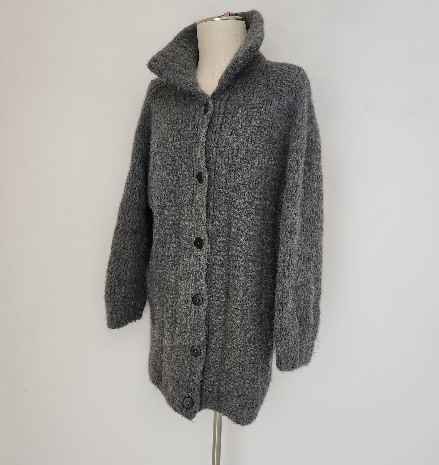 Lunya $398 Wool Blend Soft Chunky Knit Cardigan Sweater Button Pocket Gray XS/S - Thumbnail 6