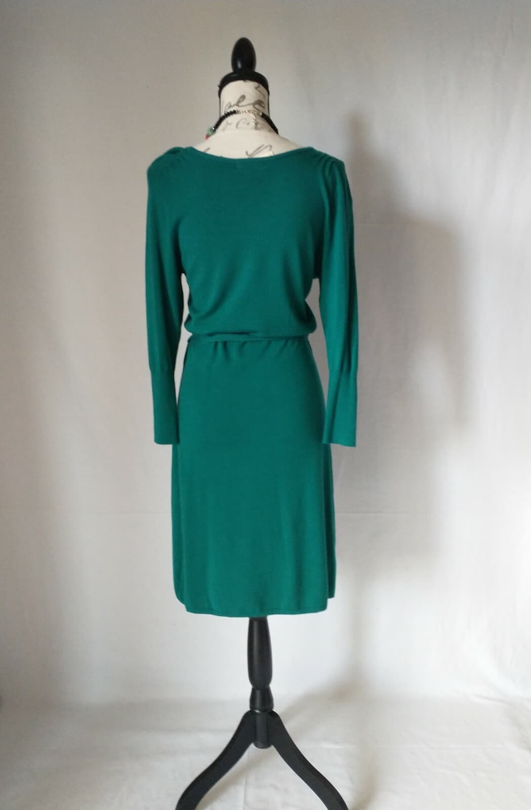 NWT VERTIGO PARIS Knit Sheath Dress Long Sleeve Tie-Waist Teal-Green Sz.L $240 - Thumbnail 5