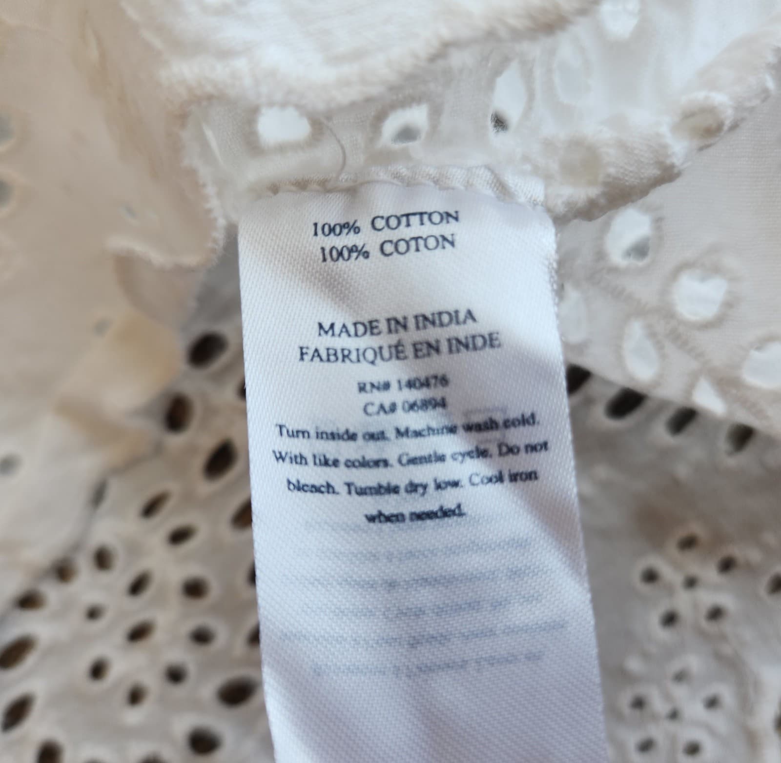 Faherty Aurora Cotton Embroidered Eyelet Blouse Cap Sleeve V-Neck White Sz.XL - Thumbnail 10