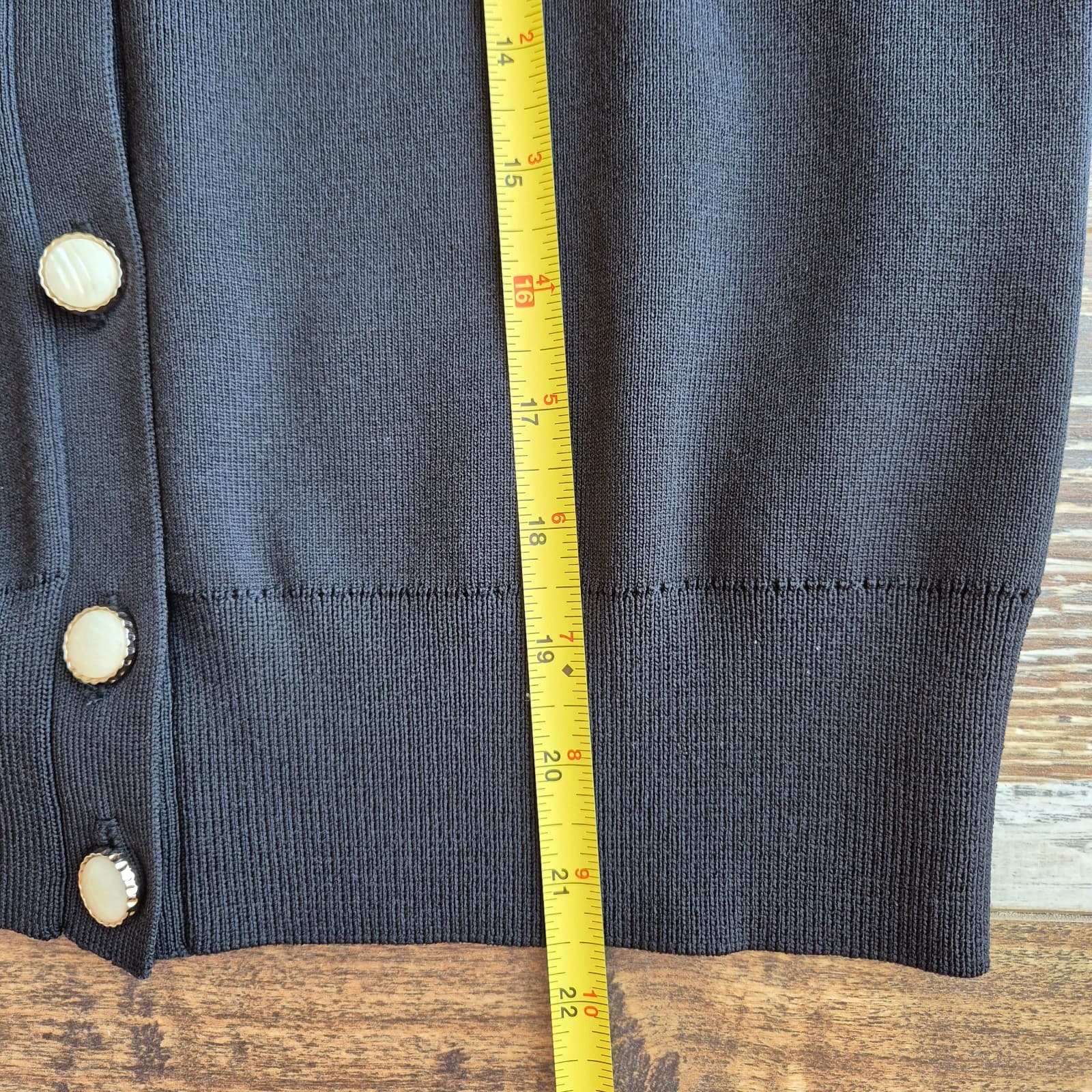 ZARA Size L Puff Sleeve Crew Neck Cardigan Faux Pearl Button Long Sleeve Black - Thumbnail 11