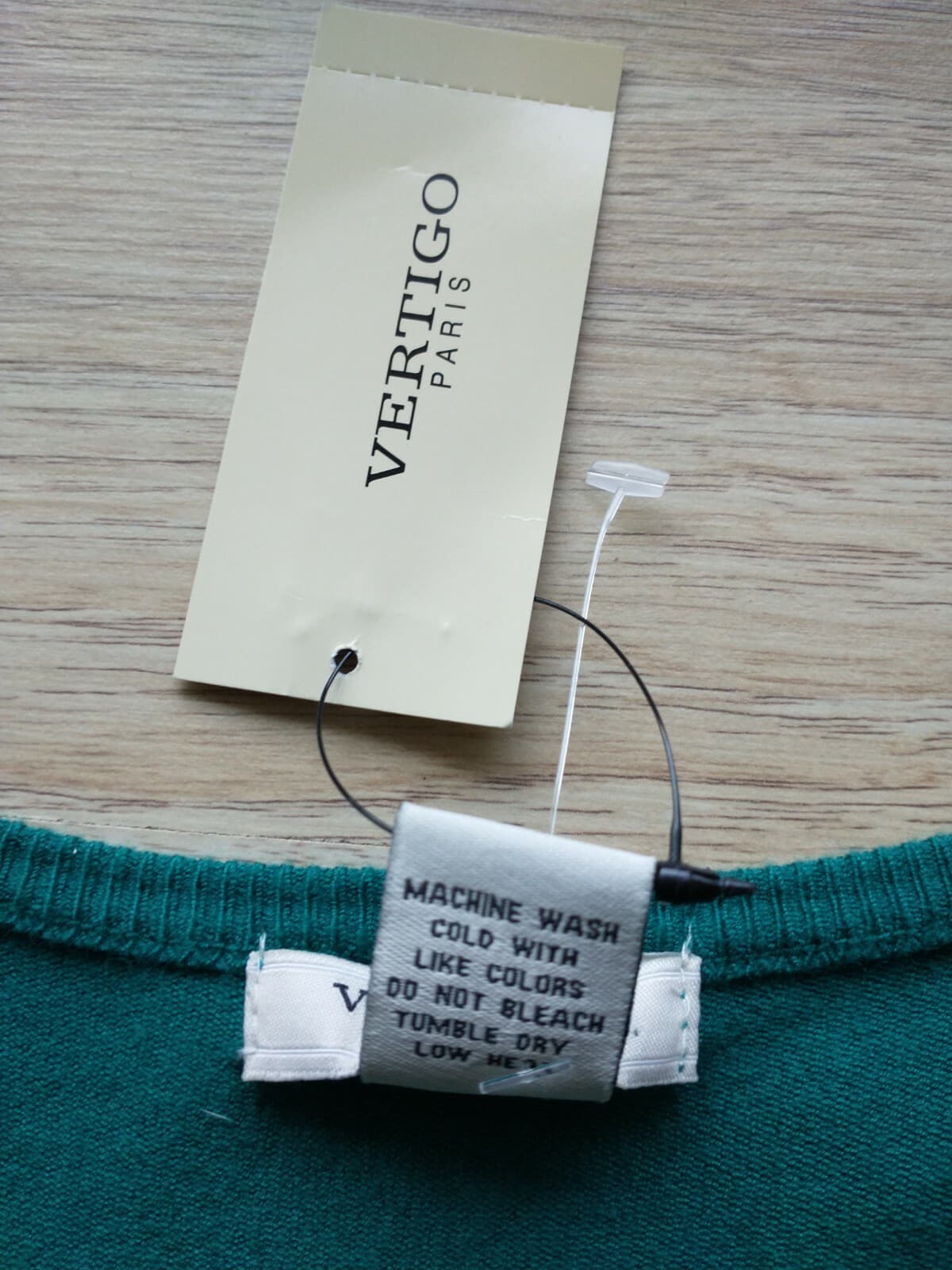 NWT VERTIGO PARIS Knit Sheath Dress Long Sleeve Tie-Waist Teal-Green Sz.L $240 - Thumbnail 9