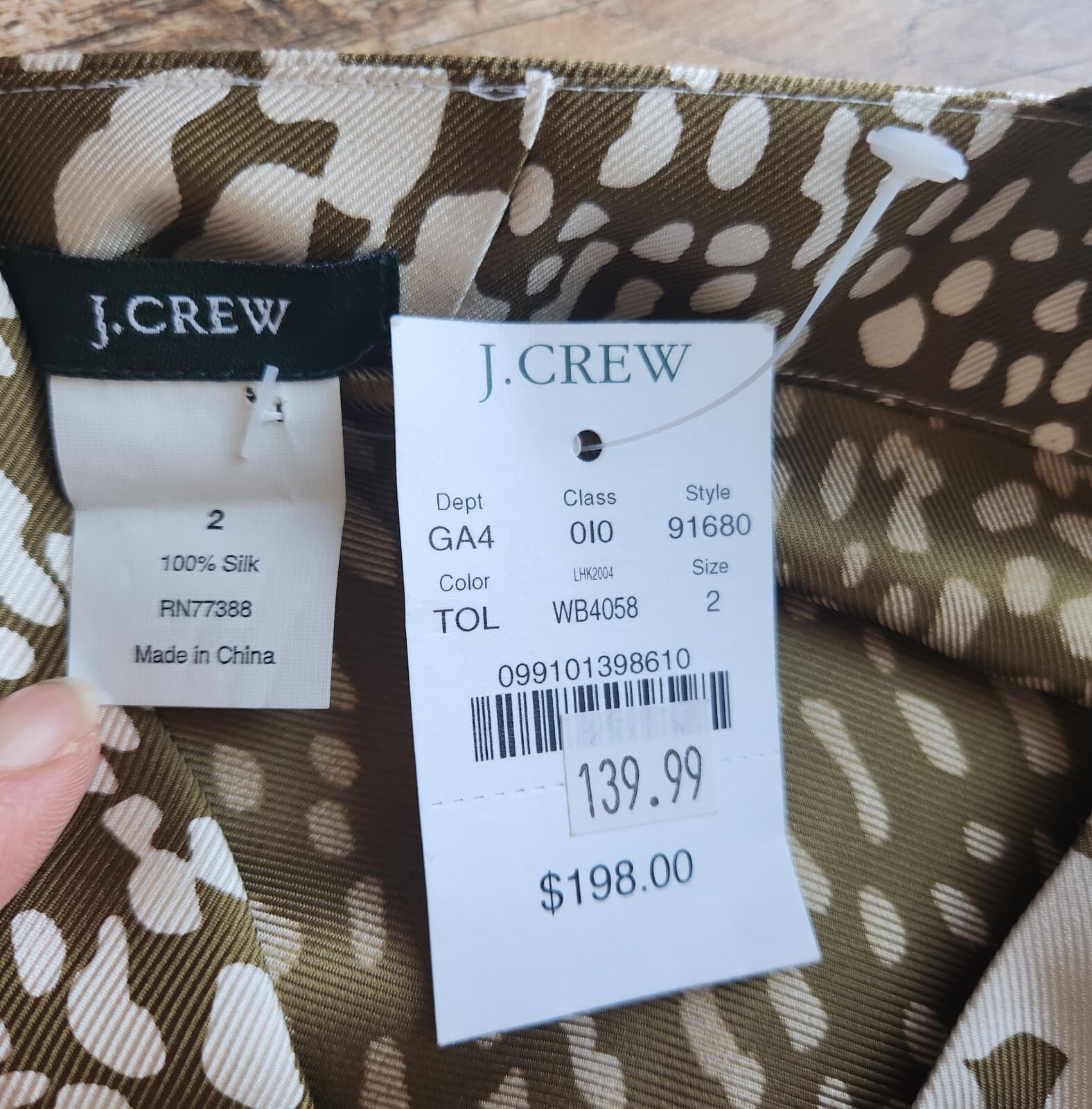 NWT J.Crew Silk Animal-Printed Twill Retro Mini Shift Dress Ivory Green Sz.2 - Thumbnail 8