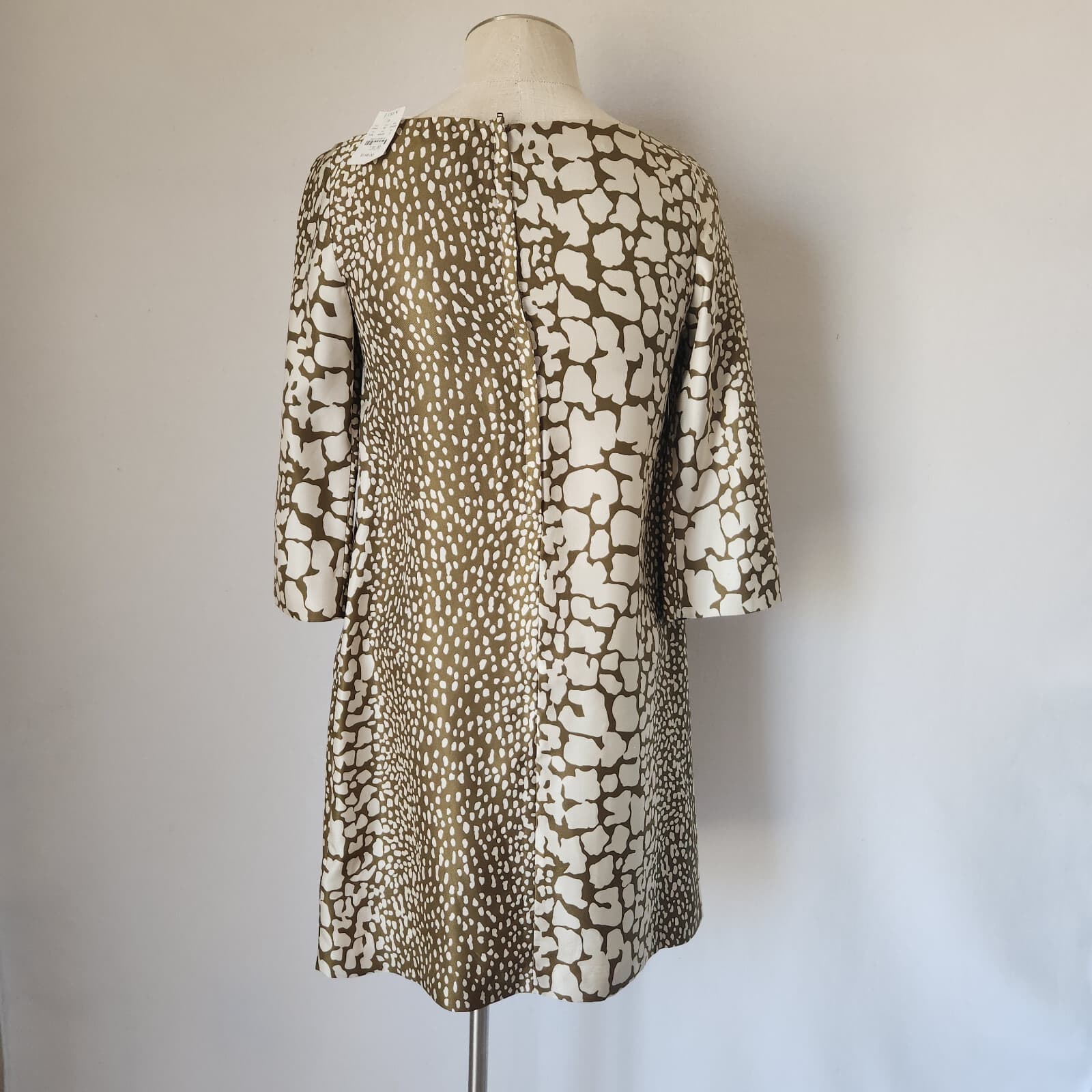 NWT J.Crew Silk Animal-Printed Twill Retro Mini Shift Dress Ivory Green Sz.2 - Thumbnail 6