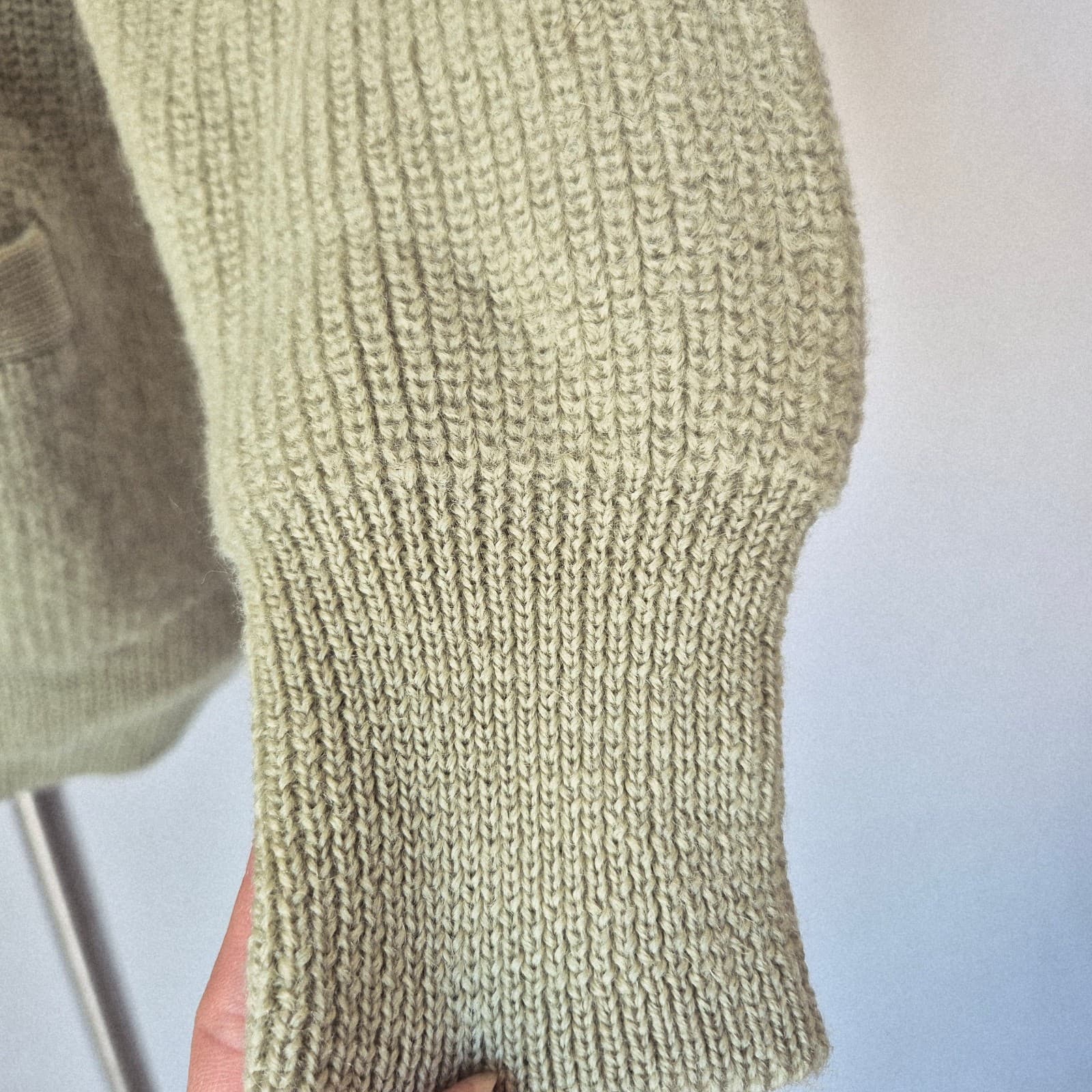 Vintage Lautreamont Japan 100% Wool Cardigan V-Neck Button Pocket Green Womens M - Thumbnail 5