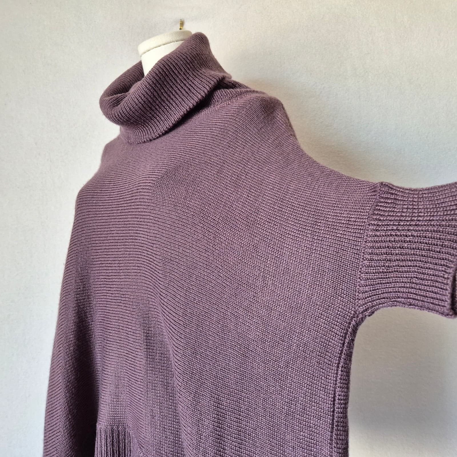360 Sweater Turtle Neck Dropshoulder Boxy 3/4 Sleeve Wool Blend Purple Women's S - Thumbnail 3