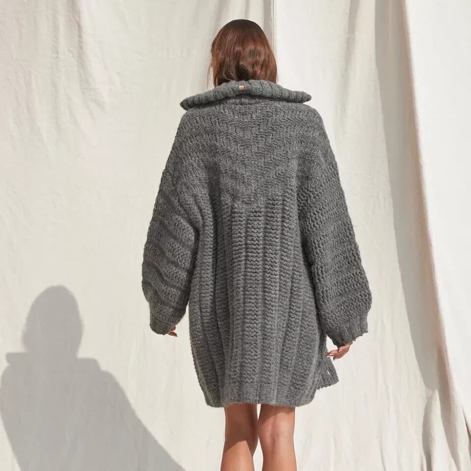 Lunya $398 Wool Blend Soft Chunky Knit Cardigan Sweater Button Pocket Gray XS/S - Thumbnail 9