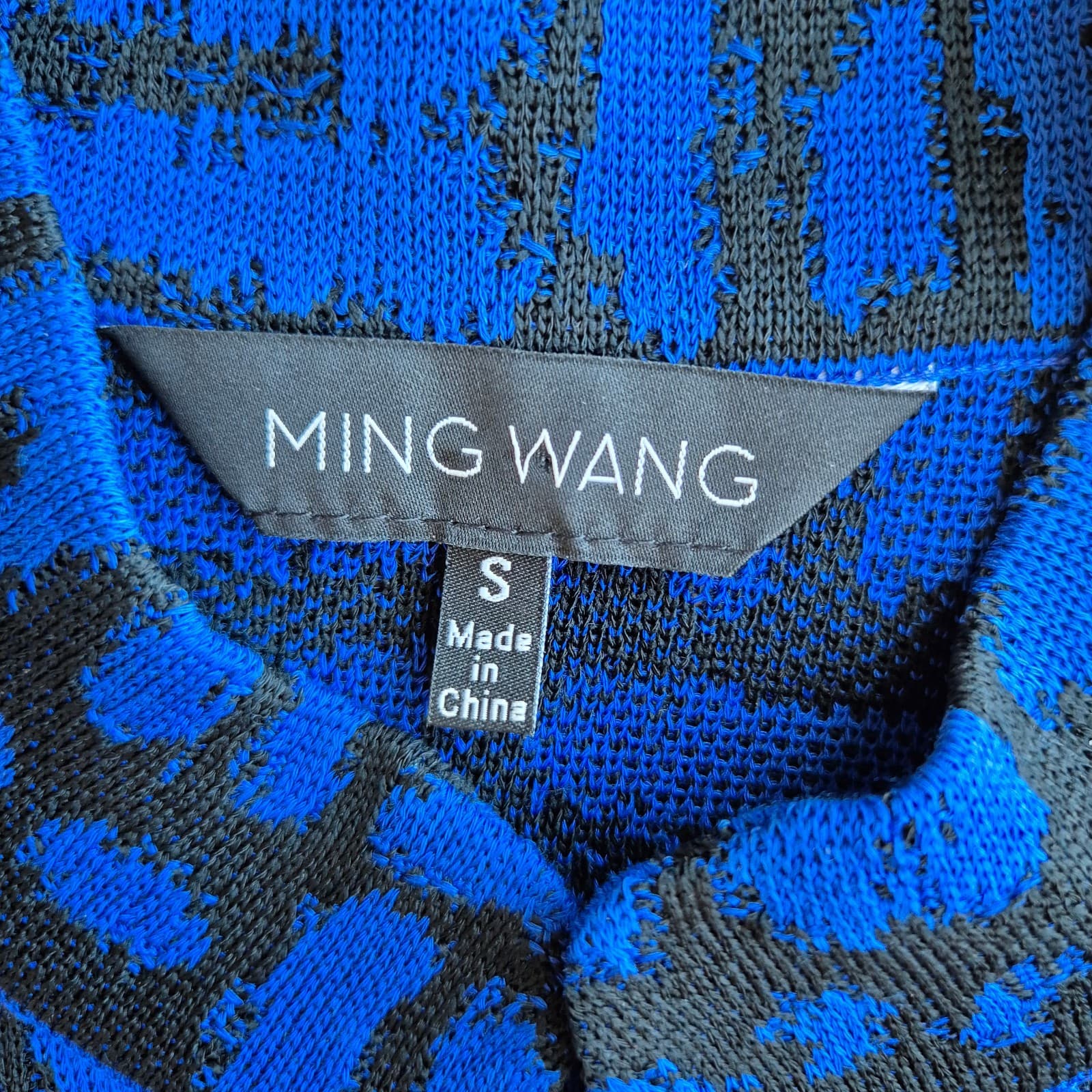 MING WANG Front-Button Cardigan Jacket 3/4 Sleeve Knit Geometric Blue Black Sz.S - Thumbnail 6