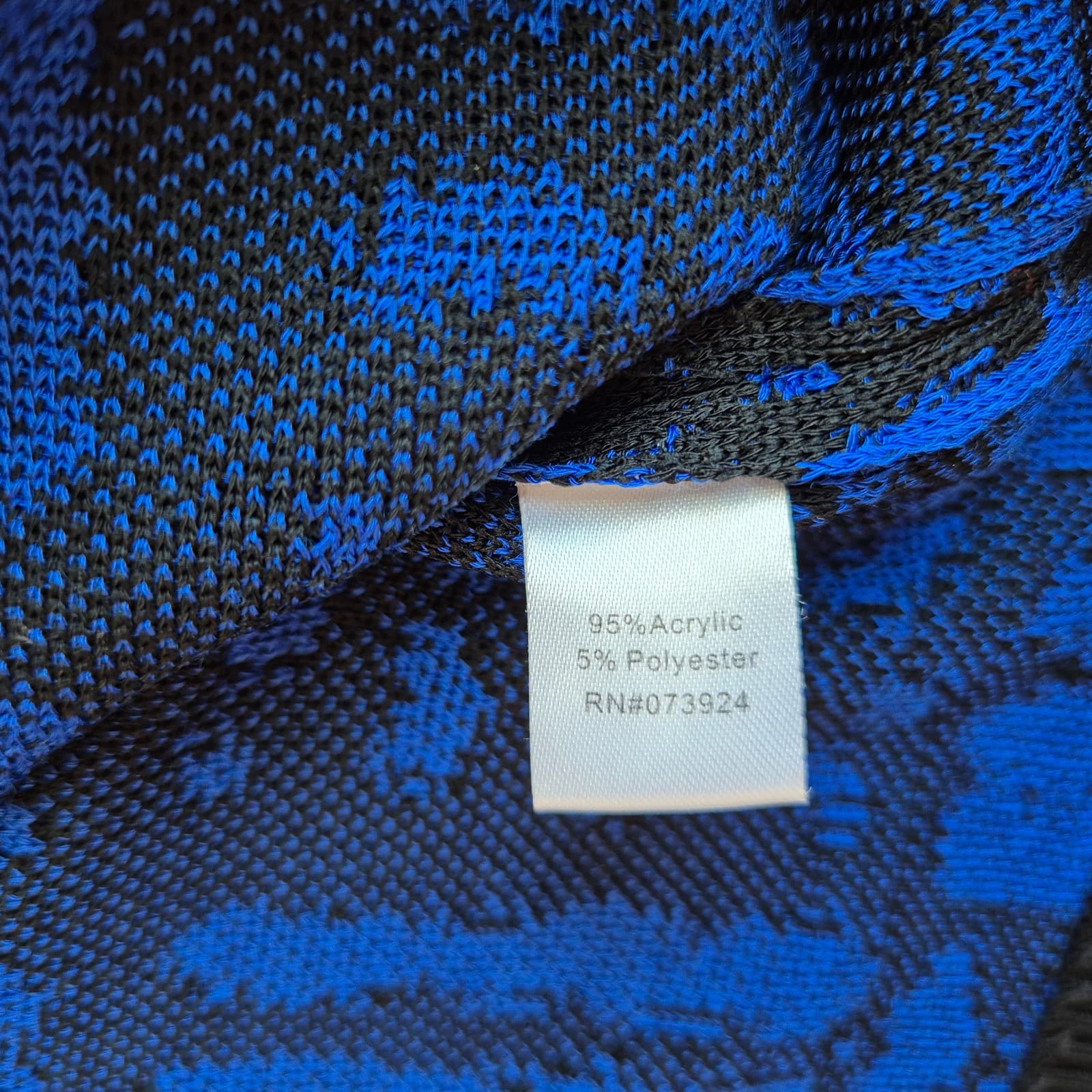 MING WANG Front-Button Cardigan Jacket 3/4 Sleeve Knit Geometric Blue Black Sz.S - Thumbnail 7