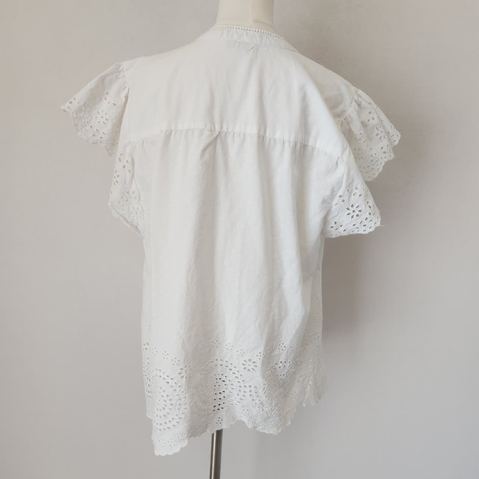Faherty Aurora Cotton Embroidered Eyelet Blouse Cap Sleeve V-Neck White Sz.XL - Thumbnail 8