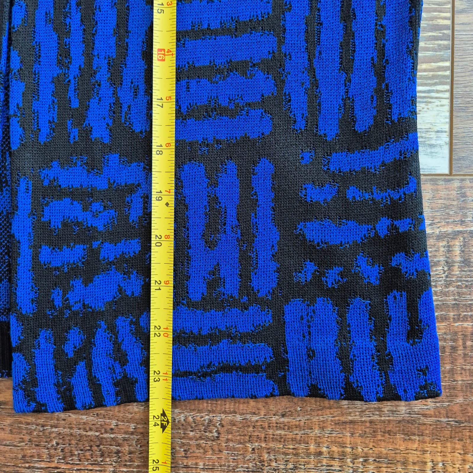 MING WANG Front-Button Cardigan Jacket 3/4 Sleeve Knit Geometric Blue Black Sz.S - Thumbnail 11
