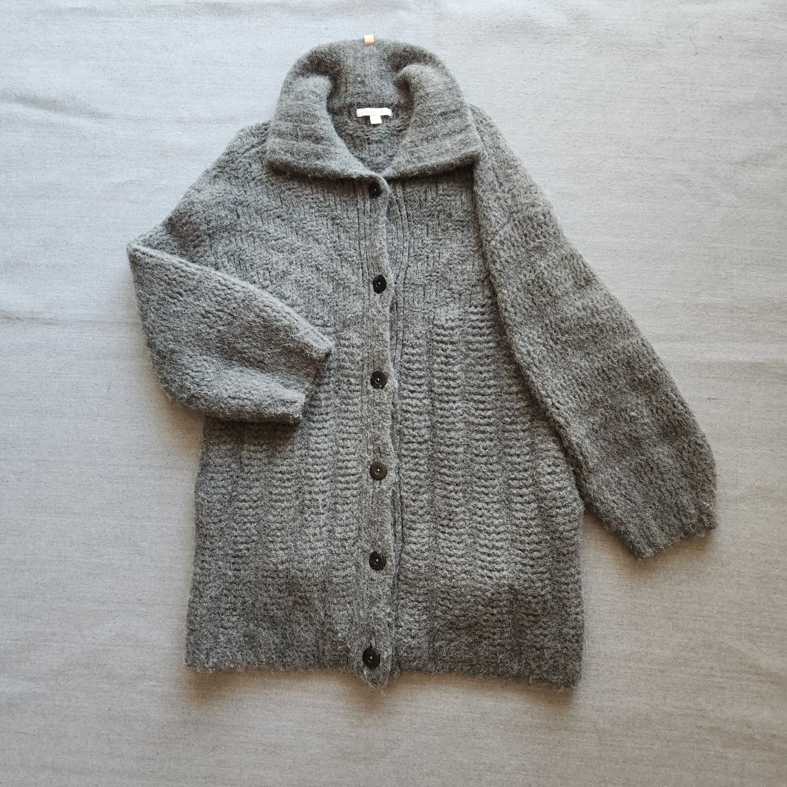 Lunya $398 Wool Blend Soft Chunky Knit Cardigan Sweater Button Pocket Gray XS/S - Thumbnail 7