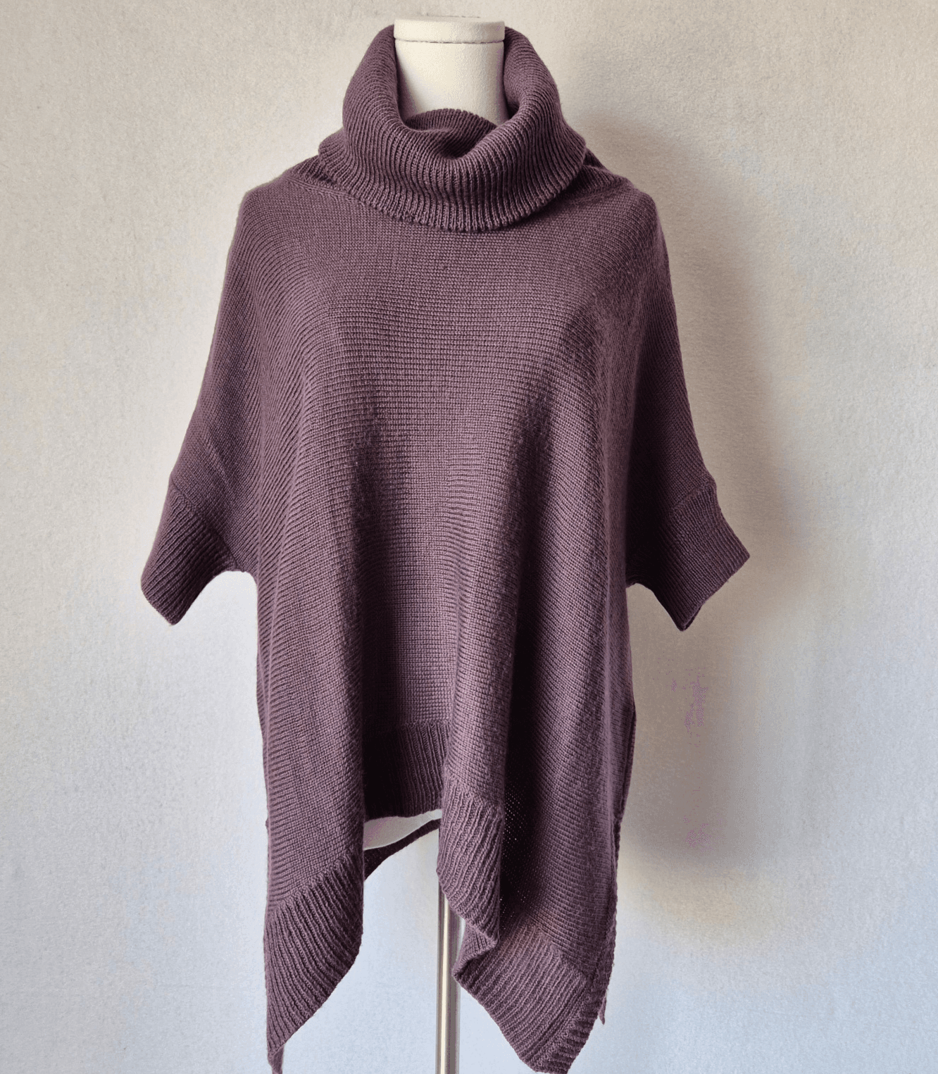 360 Sweater Turtle Neck Dropshoulder Boxy 3/4 Sleeve Wool Blend Purple Women's S - Thumbnail 2