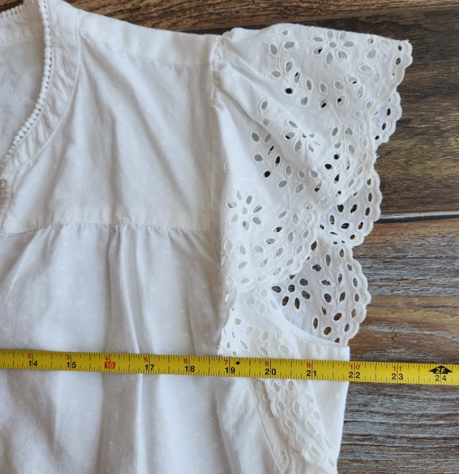 Faherty Aurora Cotton Embroidered Eyelet Blouse Cap Sleeve V-Neck White Sz.XL - Thumbnail 12