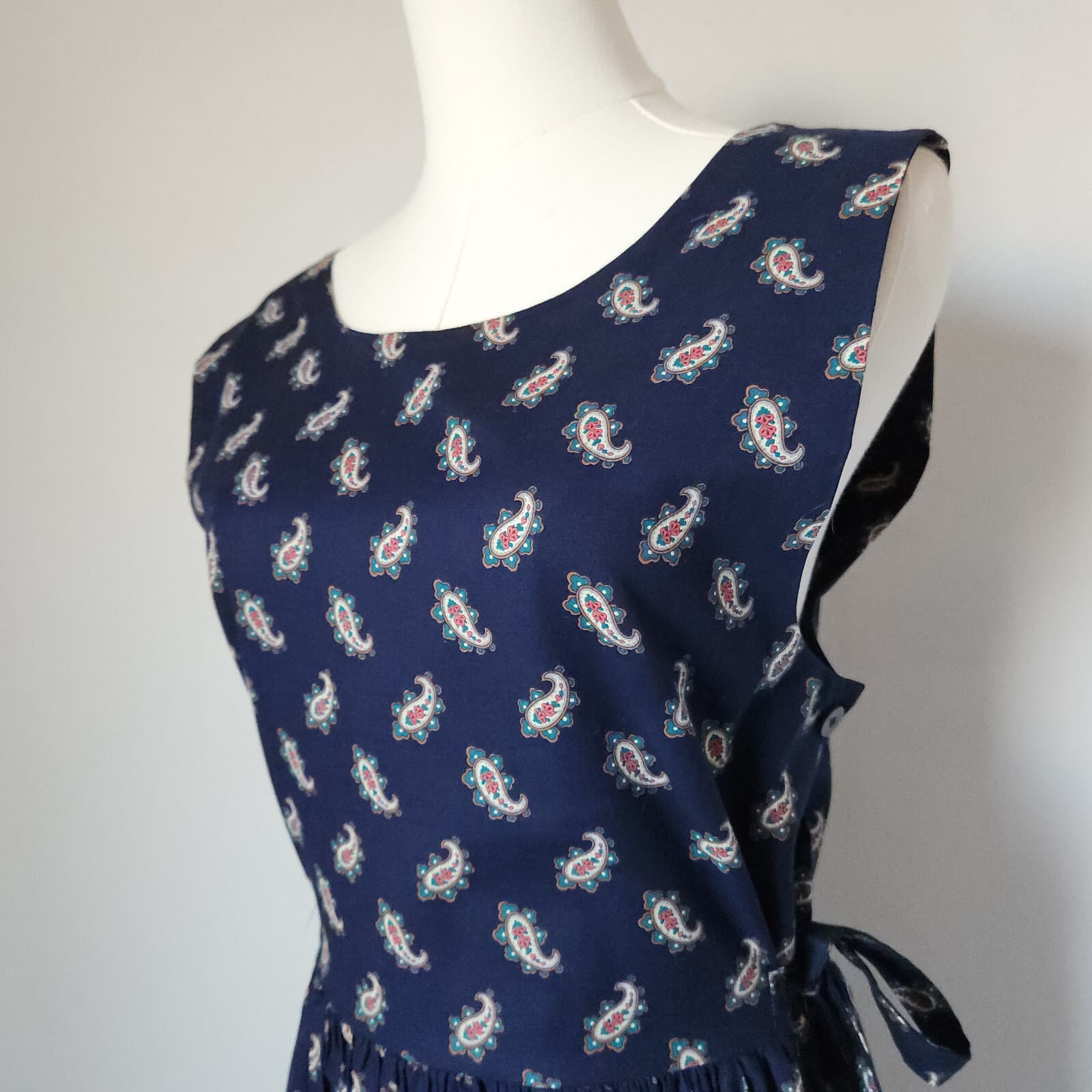 Vintage Vera Bradley Indiana Paisley Cottage Jumper Dress Sleeveless Blue Sz.S - Thumbnail 3