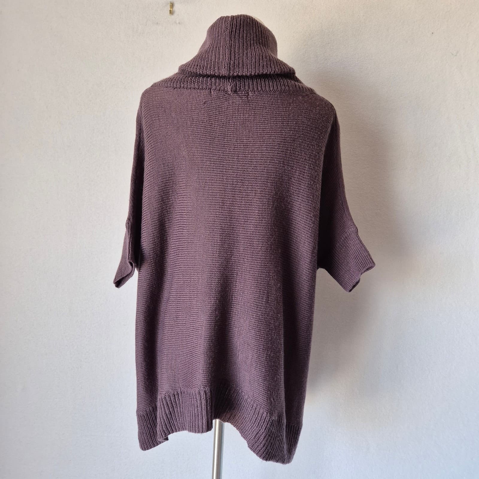 360 Sweater Turtle Neck Dropshoulder Boxy 3/4 Sleeve Wool Blend Purple Women's S - Thumbnail 4