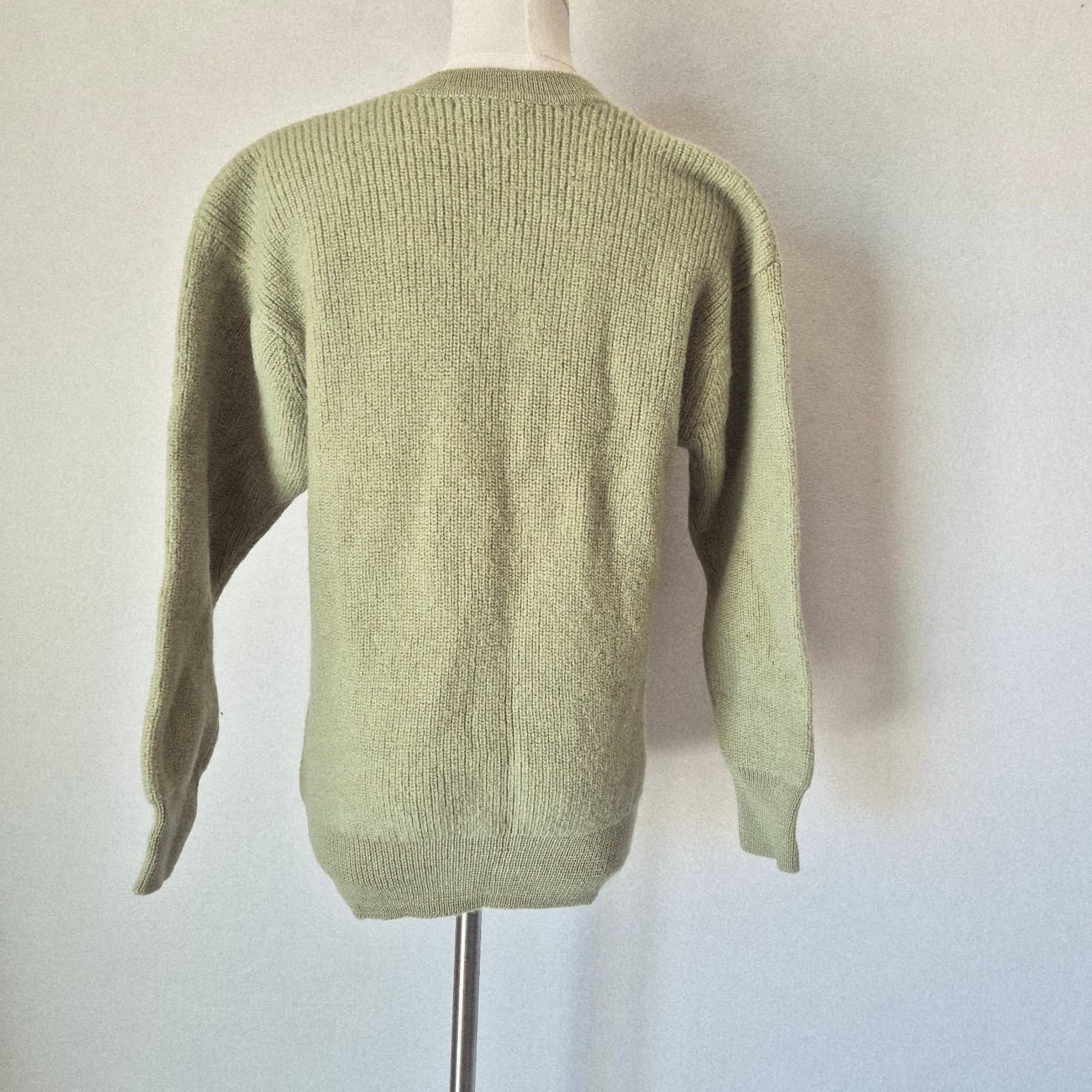 Vintage Lautreamont Japan 100% Wool Cardigan V-Neck Button Pocket Green Womens M - Thumbnail 6