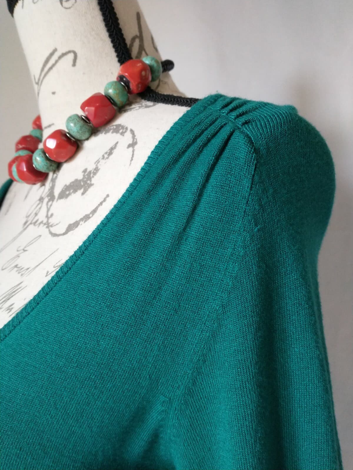 NWT VERTIGO PARIS Knit Sheath Dress Long Sleeve Tie-Waist Teal-Green Sz.L $240 - Thumbnail 3