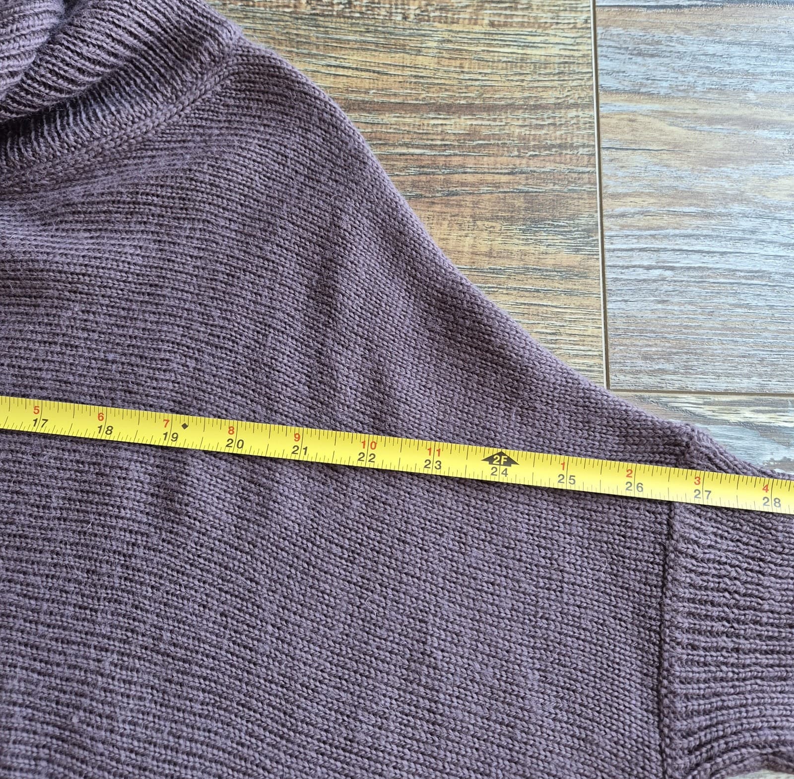360 Sweater Turtle Neck Dropshoulder Boxy 3/4 Sleeve Wool Blend Purple Women's S - Thumbnail 10