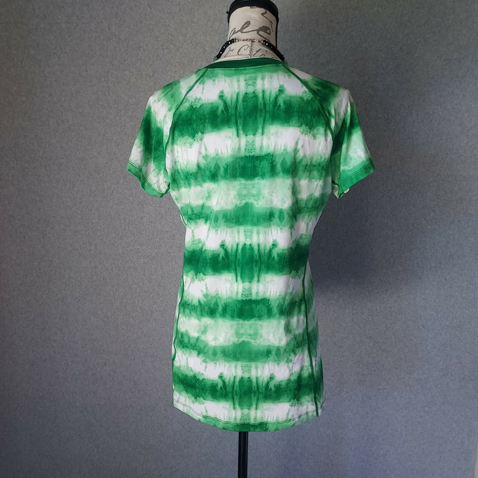 Nike Pro Combat Dri-Fit Tie-Dye T-Shirt Short Sleeve V-Neck Fitted Green Women L - Thumbnail 4