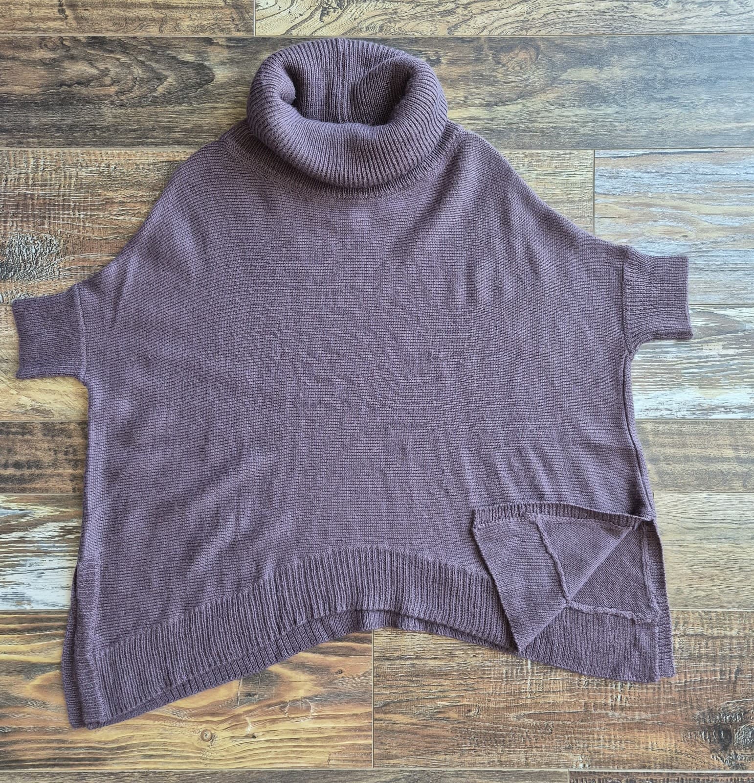 360 Sweater Turtle Neck Dropshoulder Boxy 3/4 Sleeve Wool Blend Purple Women's S - Thumbnail 5