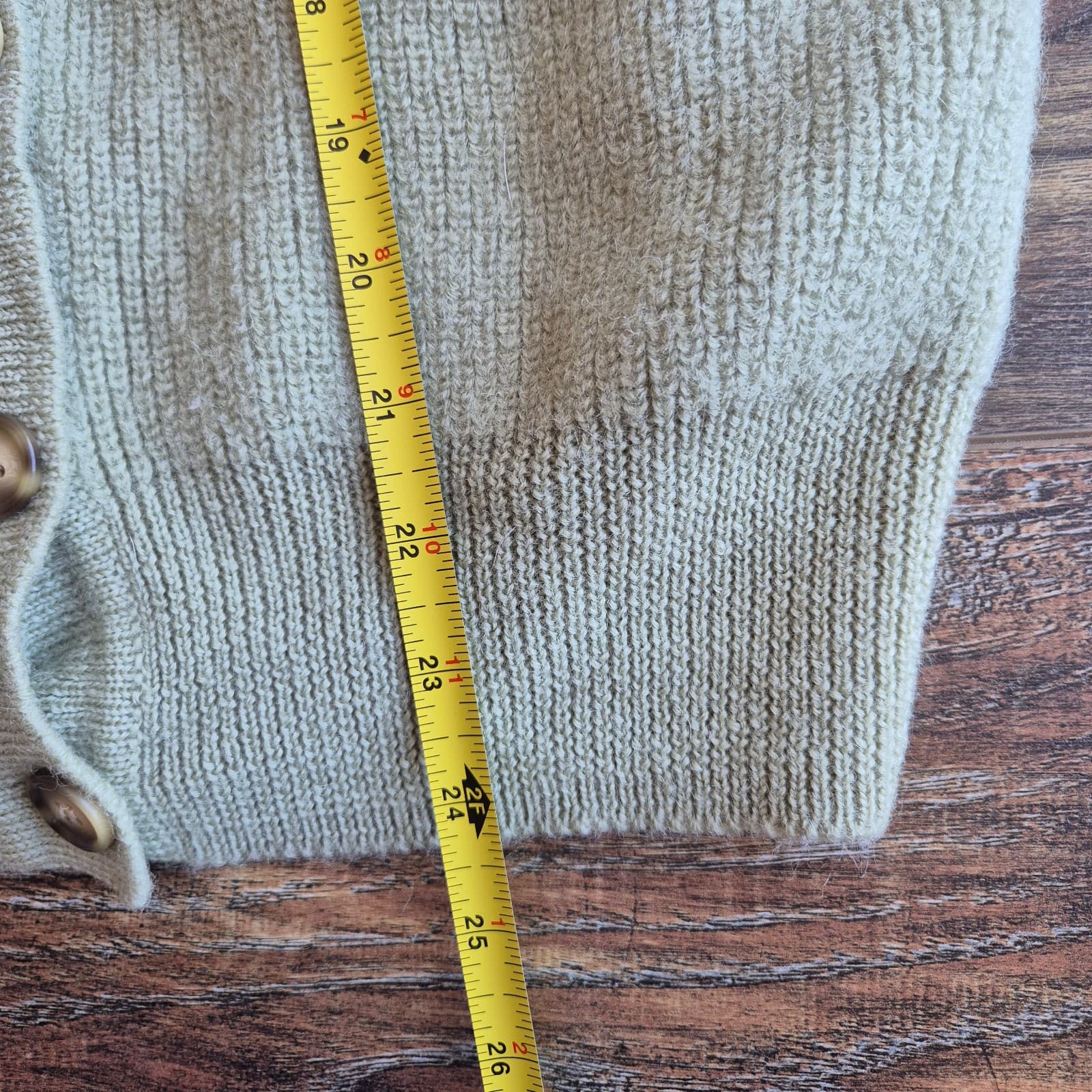 Vintage Lautreamont Japan 100% Wool Cardigan V-Neck Button Pocket Green Womens M - Thumbnail 13