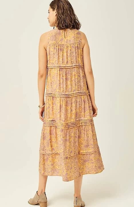 NWT J.Jill Floral Paisley Pleated-Tiers Maxi Dress Sleeveless Yellow Rayon Sz.XS - Thumbnail 6