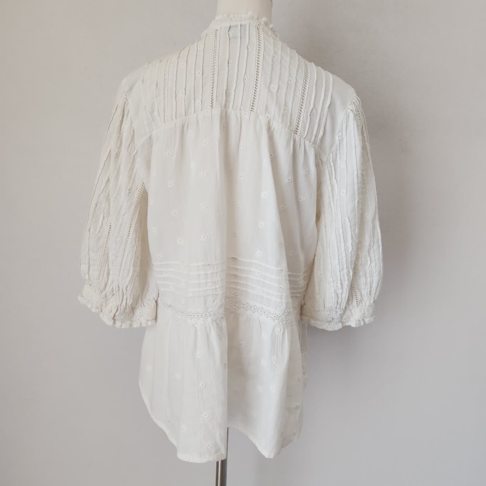 Sundance Cotton Embroidered Eyelet Blouse Button-Up 3/4 Sleeve White Oversize XS - Thumbnail 7