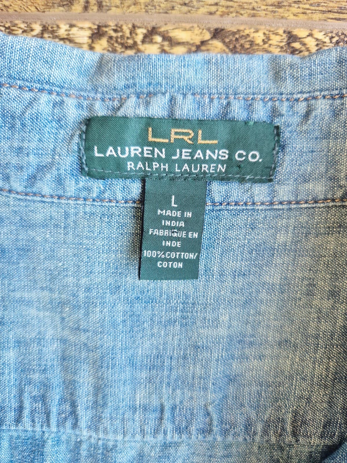 Vintage Lauren Jeans Co LRL Cotton Chambray Shirt Button Long Tap Sleeve Women L - Thumbnail 7