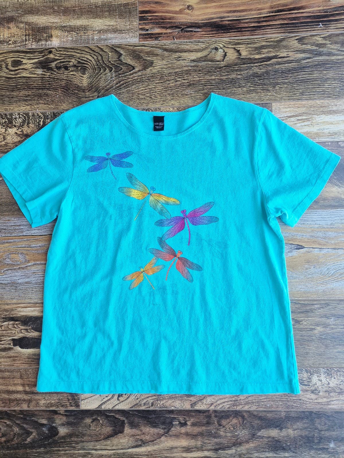 Sabaku Artwear Made in USA Dragons Fly T-Shirt Short Sleeve Blue Cotton Womens M - Thumbnail 3