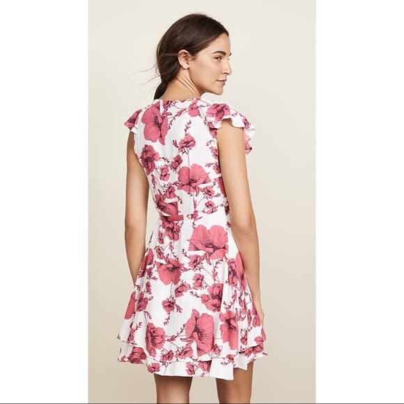 Free People French Quarter Floral Mini Wrap Dress Ruffle Short Sleeve Pink Sz.S - Thumbnail 3