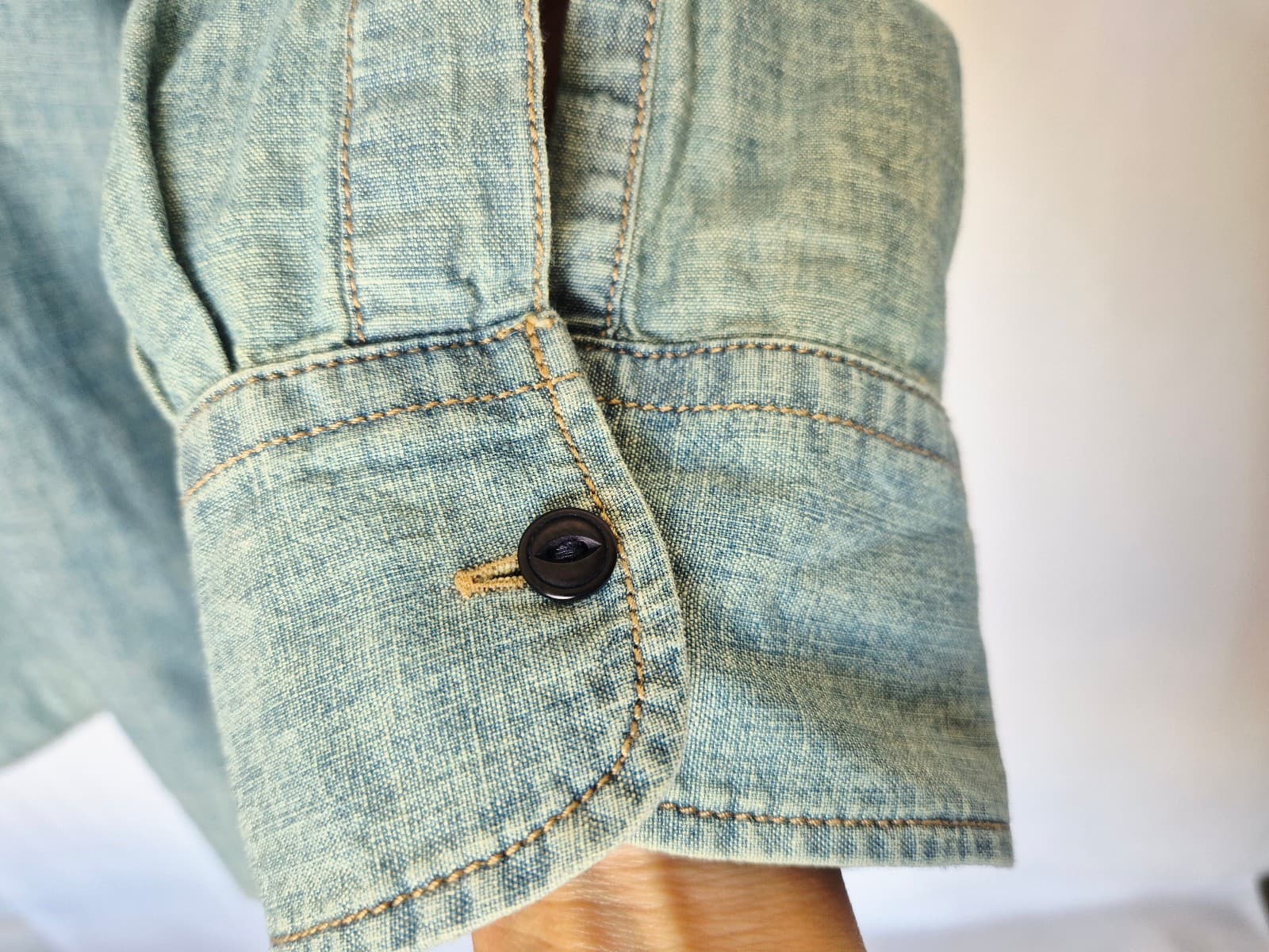 Vintage Lauren Jeans Co LRL Cotton Chambray Shirt Button Long Tap Sleeve Women L - Thumbnail 3