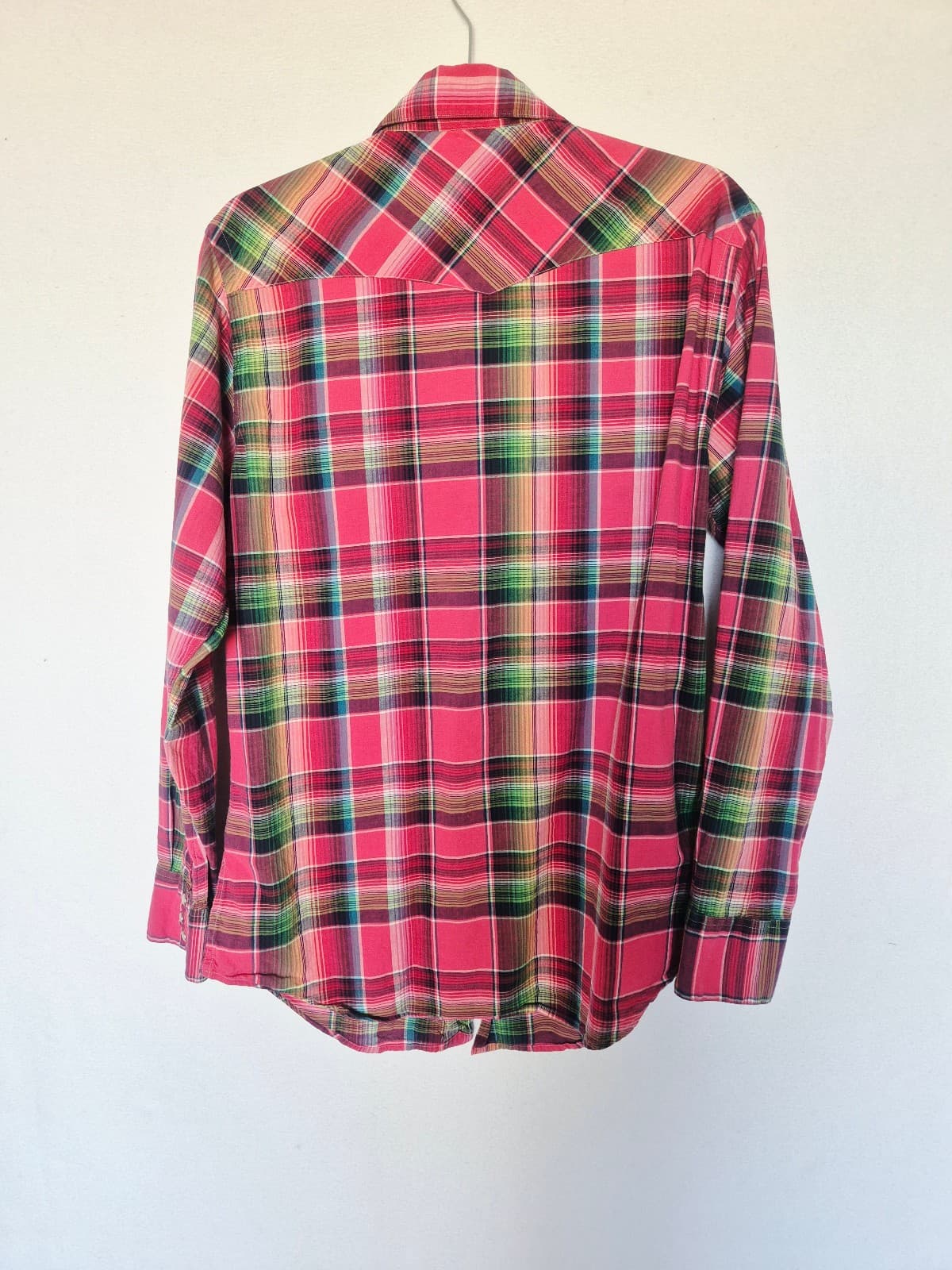 Polo Ralph Lauren Indian Madras Pearl Snap Western Shirt Long Sleeve Pink Mens M - Thumbnail 6