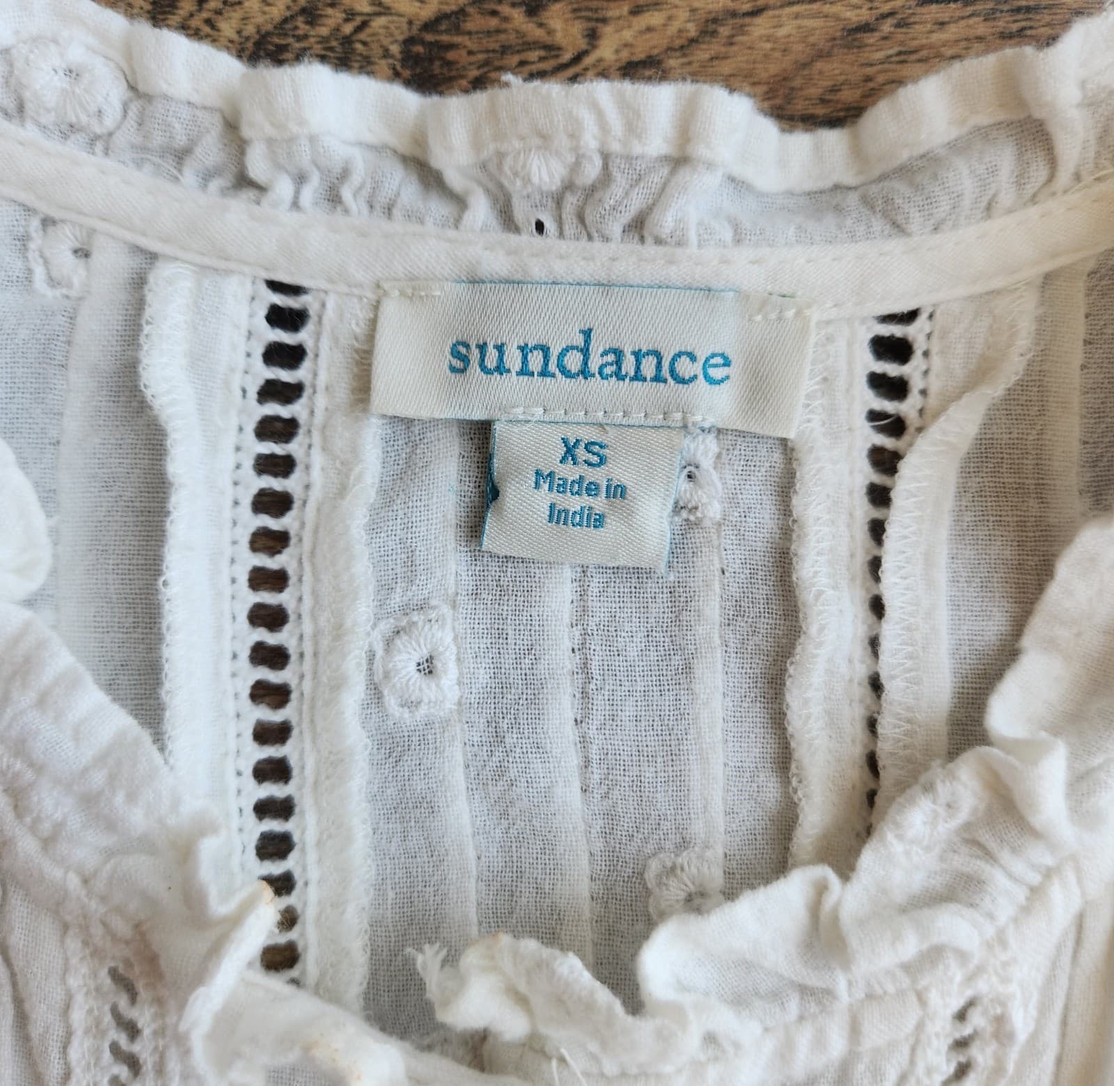 Sundance Cotton Embroidered Eyelet Blouse Button-Up 3/4 Sleeve White Oversize XS - Thumbnail 8