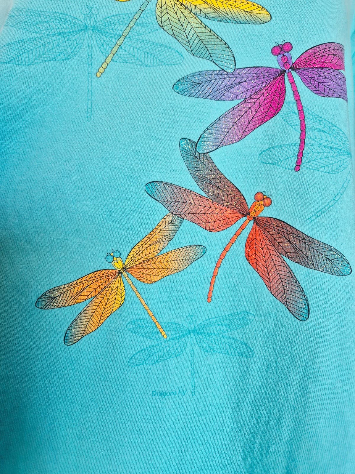 Sabaku Artwear Made in USA Dragons Fly T-Shirt Short Sleeve Blue Cotton Womens M - Thumbnail 4