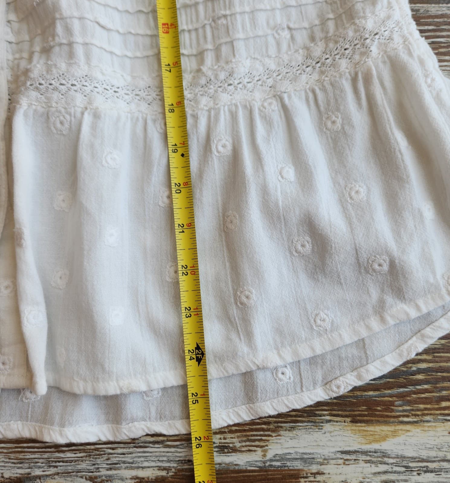Sundance Cotton Embroidered Eyelet Blouse Button-Up 3/4 Sleeve White Oversize XS - Thumbnail 12