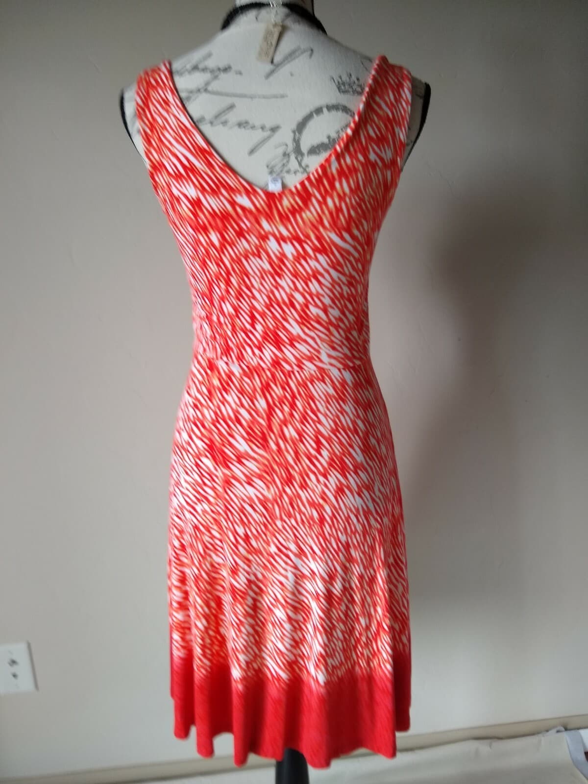 Athleta Reef Printed Knit Sheath Yoga Dress Sleeveless Orange White Women Sz.S - Thumbnail 5