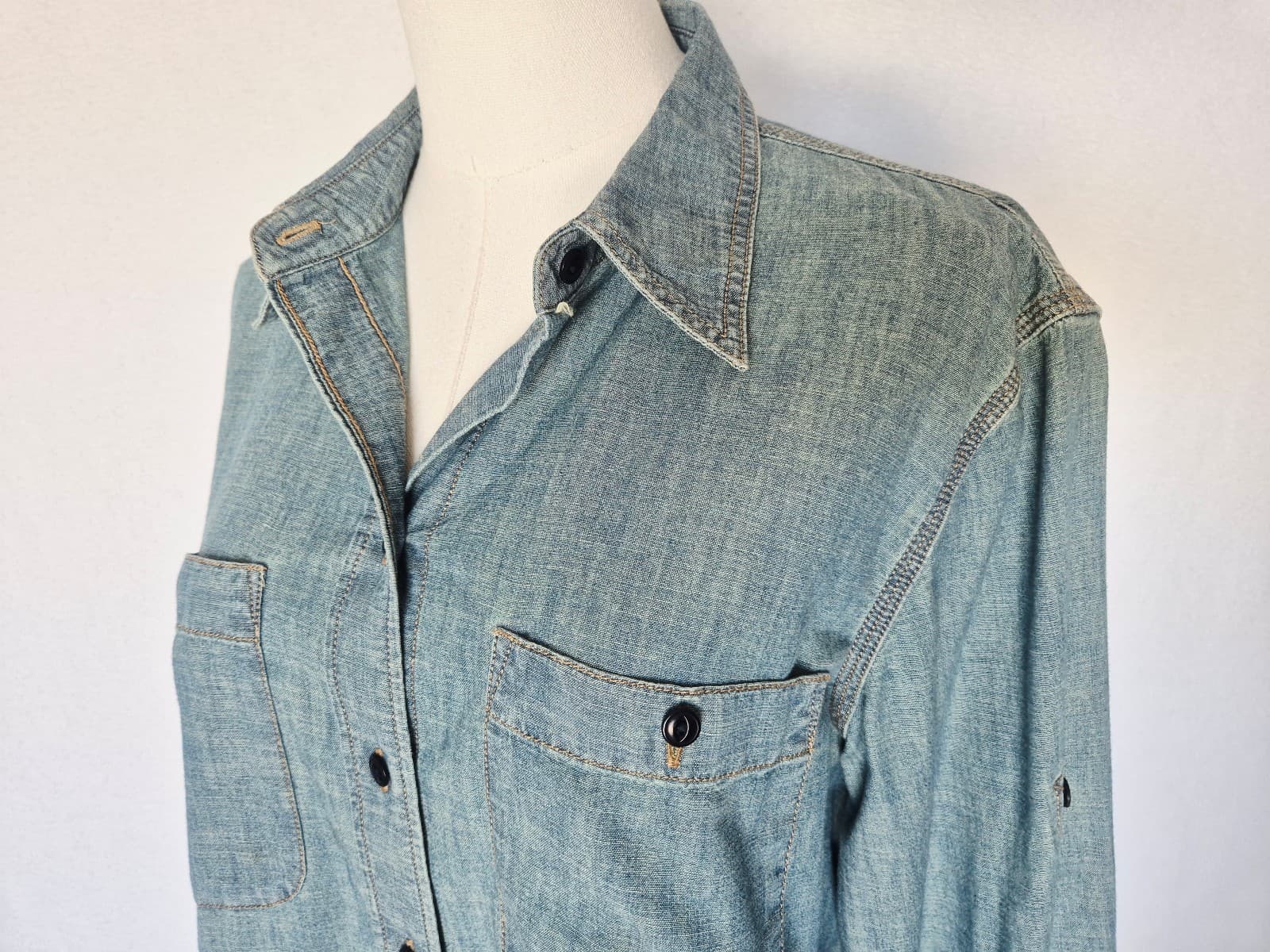 Vintage Lauren Jeans Co LRL Cotton Chambray Shirt Button Long Tap Sleeve Women L - Thumbnail 4