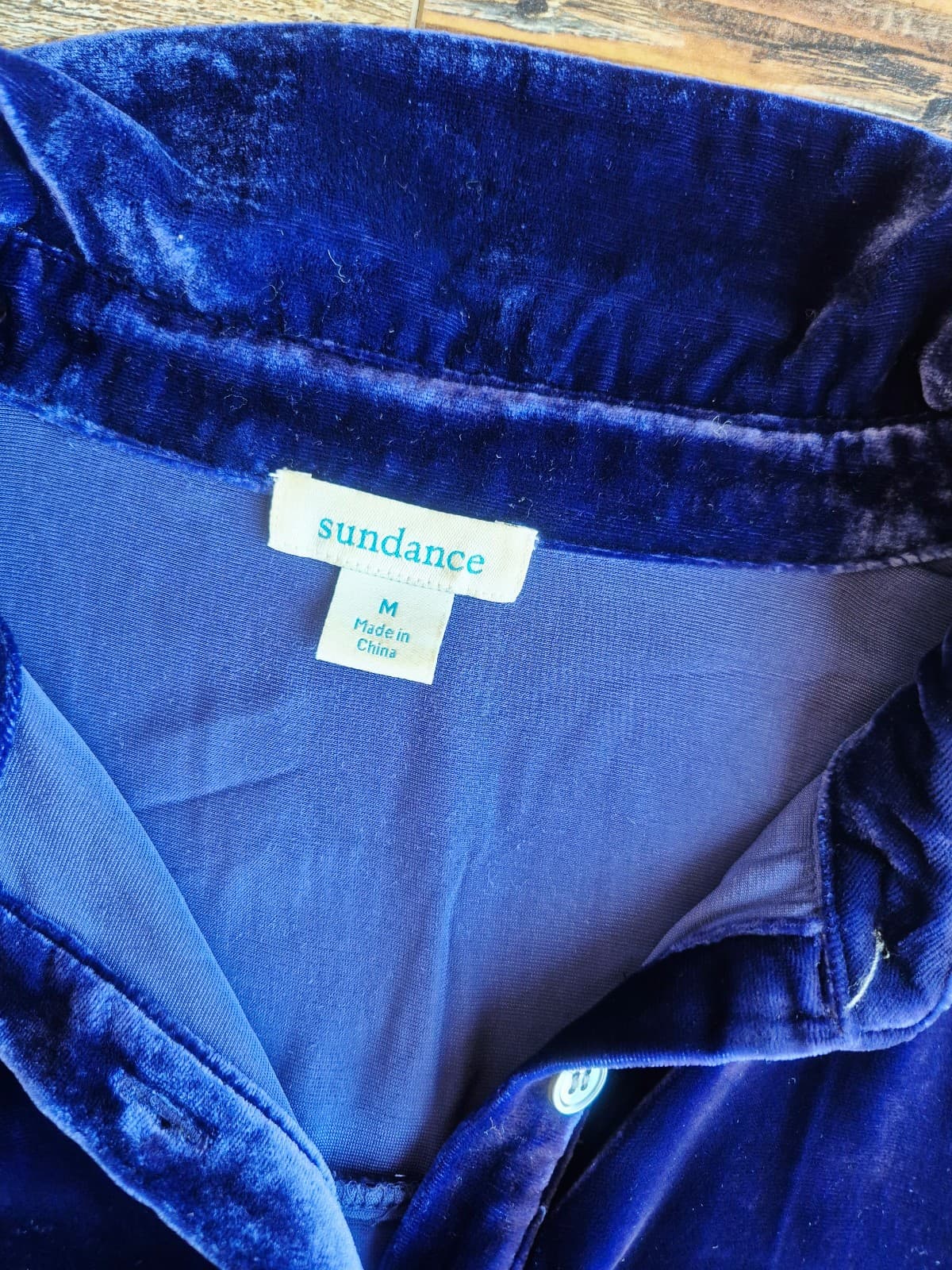 Sundance Velvet Button-Up Shirt Pockets Long Sleeve Silk Blend Blue Women's M - Thumbnail 8