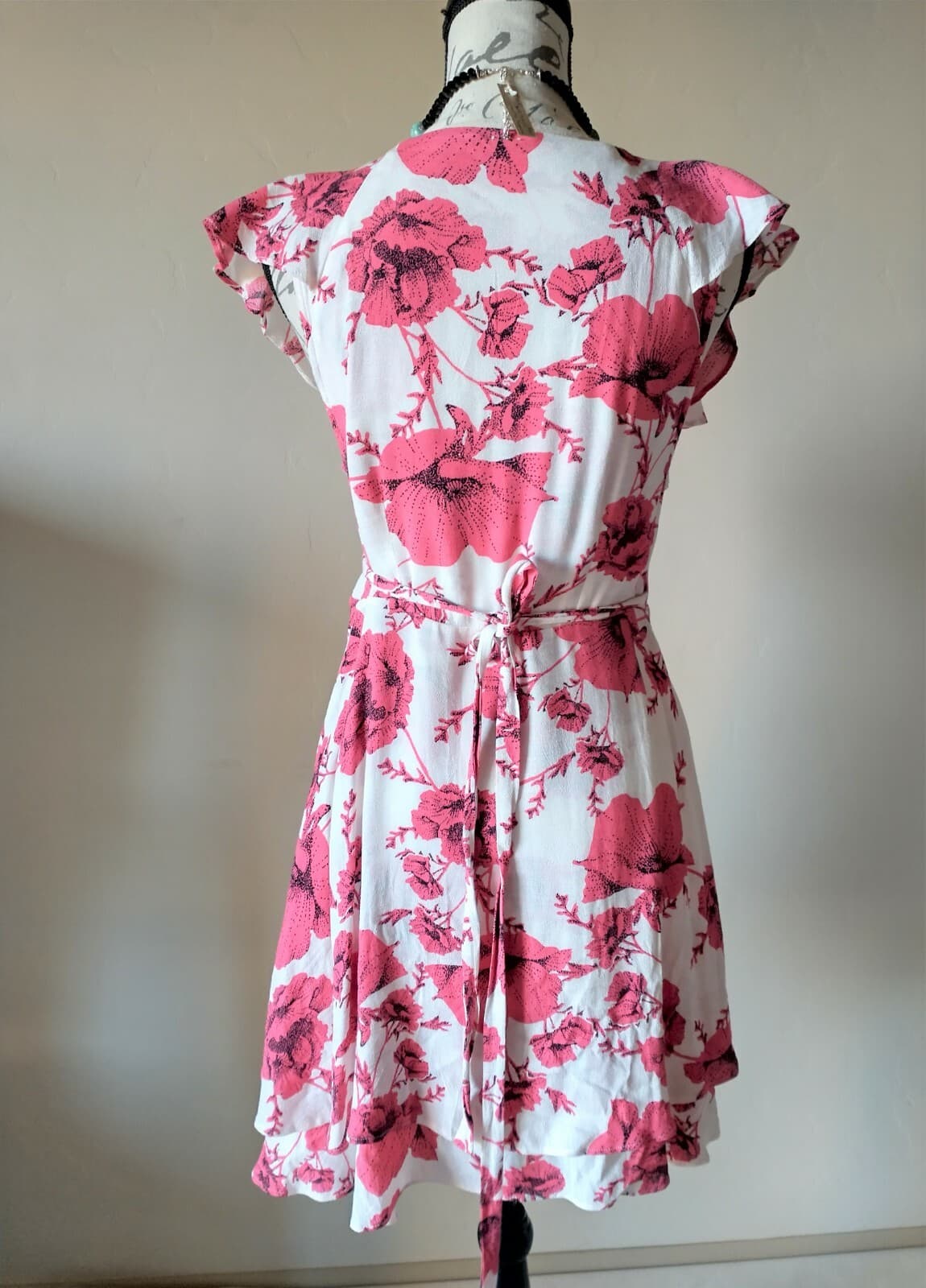 Free People French Quarter Floral Mini Wrap Dress Ruffle Short Sleeve Pink Sz.S - Thumbnail 6