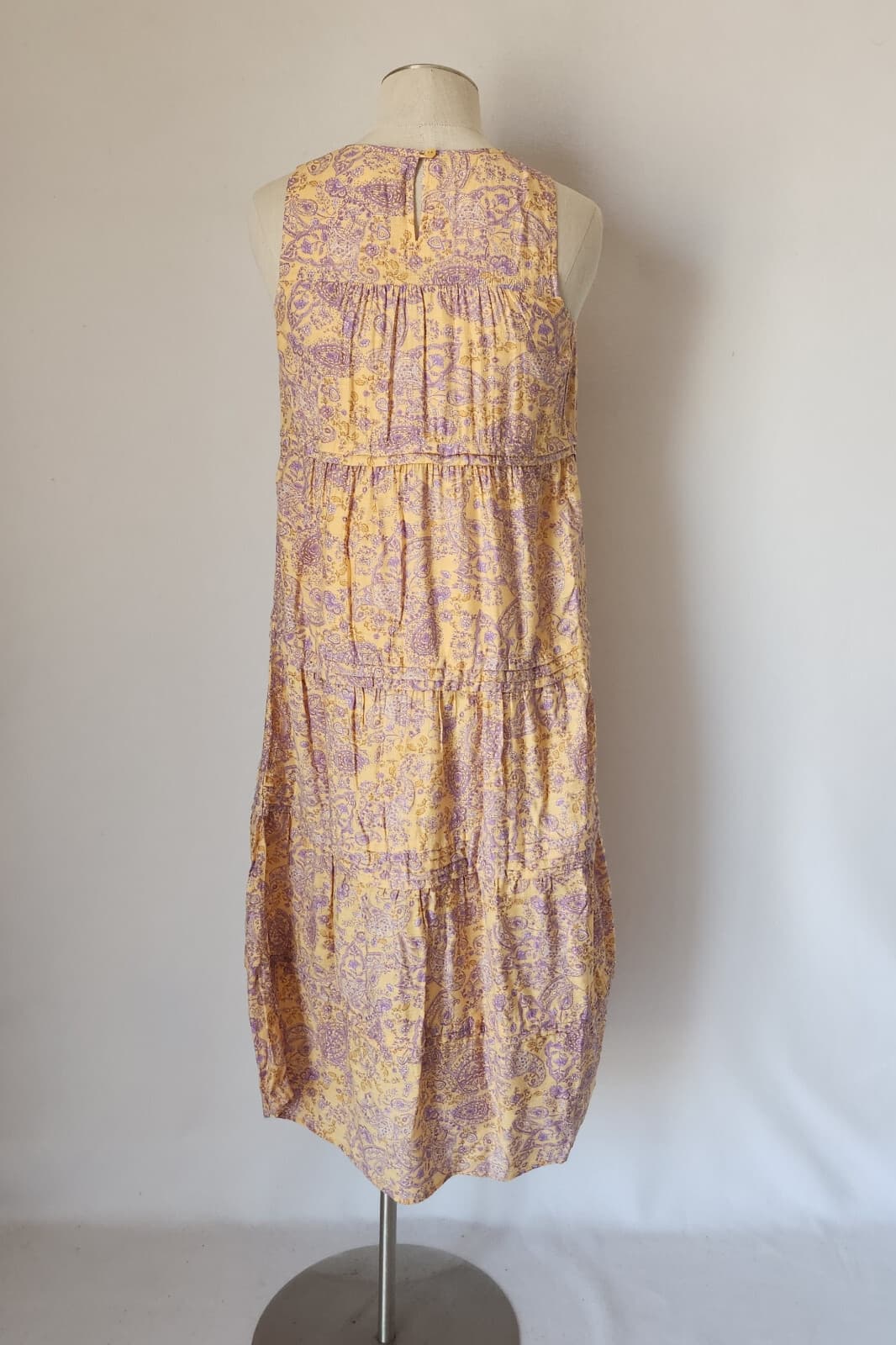 NWT J.Jill Floral Paisley Pleated-Tiers Maxi Dress Sleeveless Yellow Rayon Sz.XS - Thumbnail 7