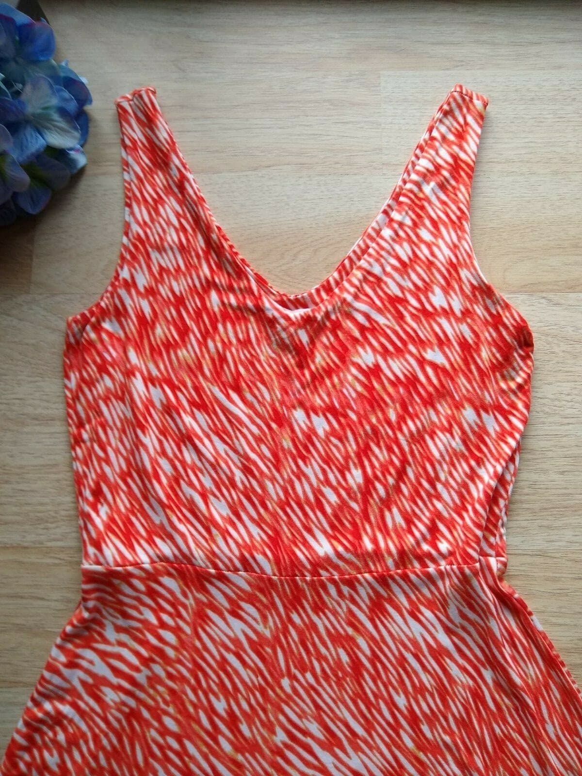 Athleta Reef Printed Knit Sheath Yoga Dress Sleeveless Orange White Women Sz.S - Thumbnail 6