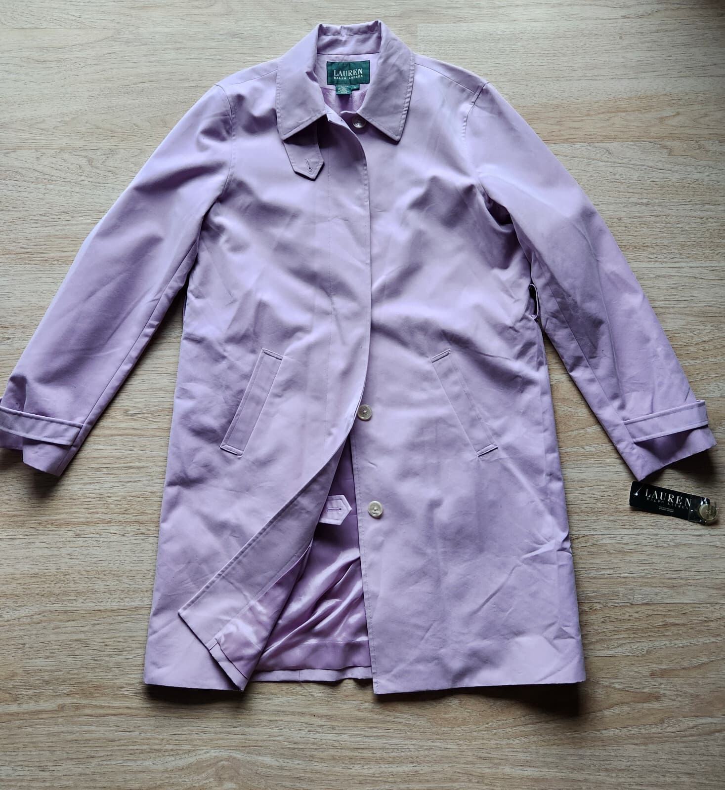 NWT Lauren Ralph Lauren $179 Trench Over Coat Lavender Purple Sz.L *Missing Belt - Thumbnail 6