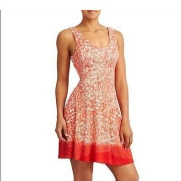 Athleta Reef Printed Knit Sheath Yoga Dress Sleeveless Orange White Women Sz.S - Thumbnail 2